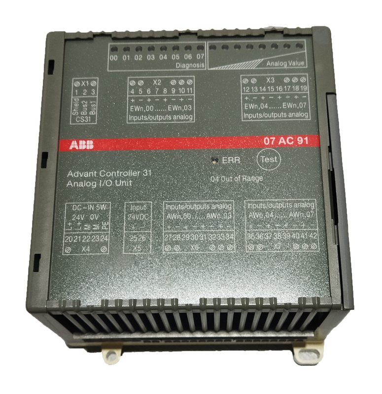 07AC91 GJR5252300R0101 ABB AC31 Modulo di I/O analogo 8AC 24VDC AC U/I 12bit+Sign