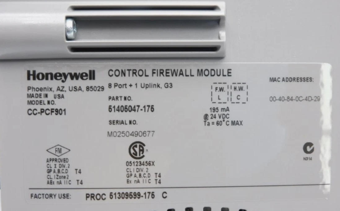 Honeywell CC-PCF901 Control Firewall Module con alimentazione a corrente continua 24V per la protezione della sicurezza della rete e la distribuzione della rete FTE